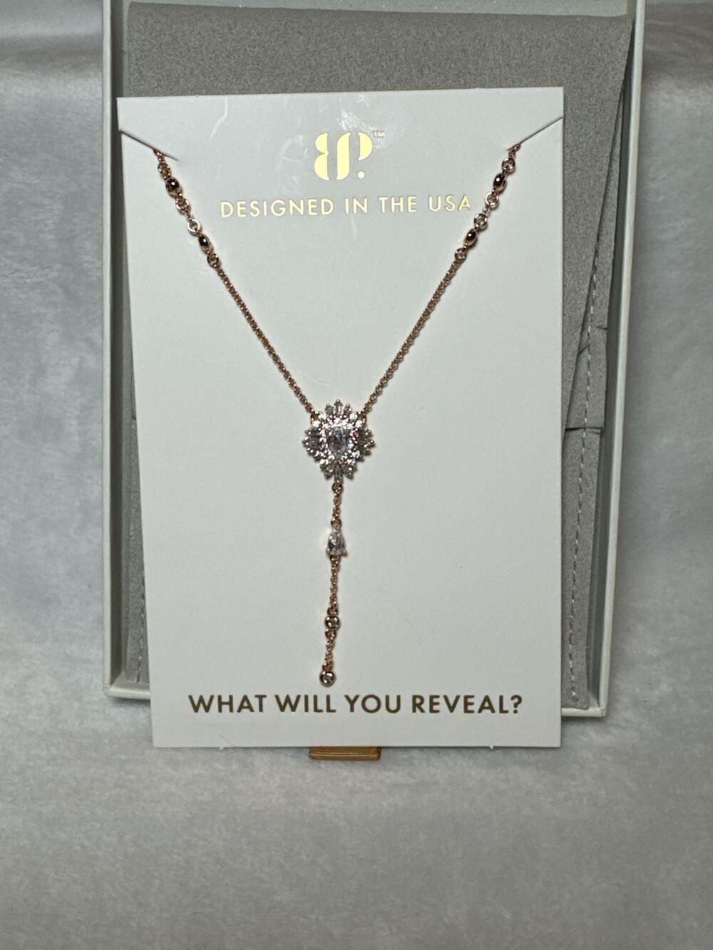 BP RARE UNICORN A Celestial Centerpiece Y-Necklace CZ Rose Gold Lumina